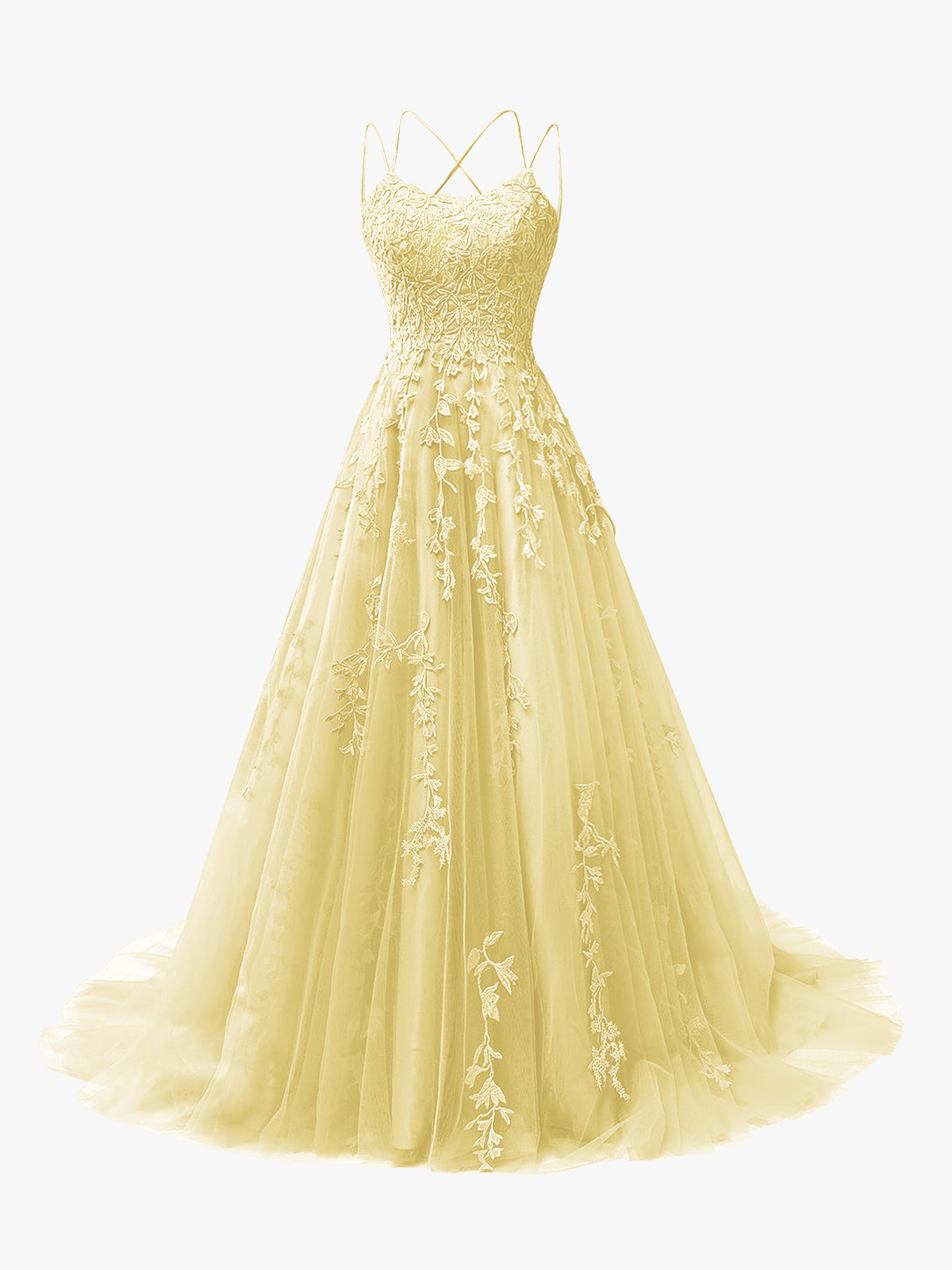 A-Line Spaghetti Straps Open Back Long Prom Dress with Appliques