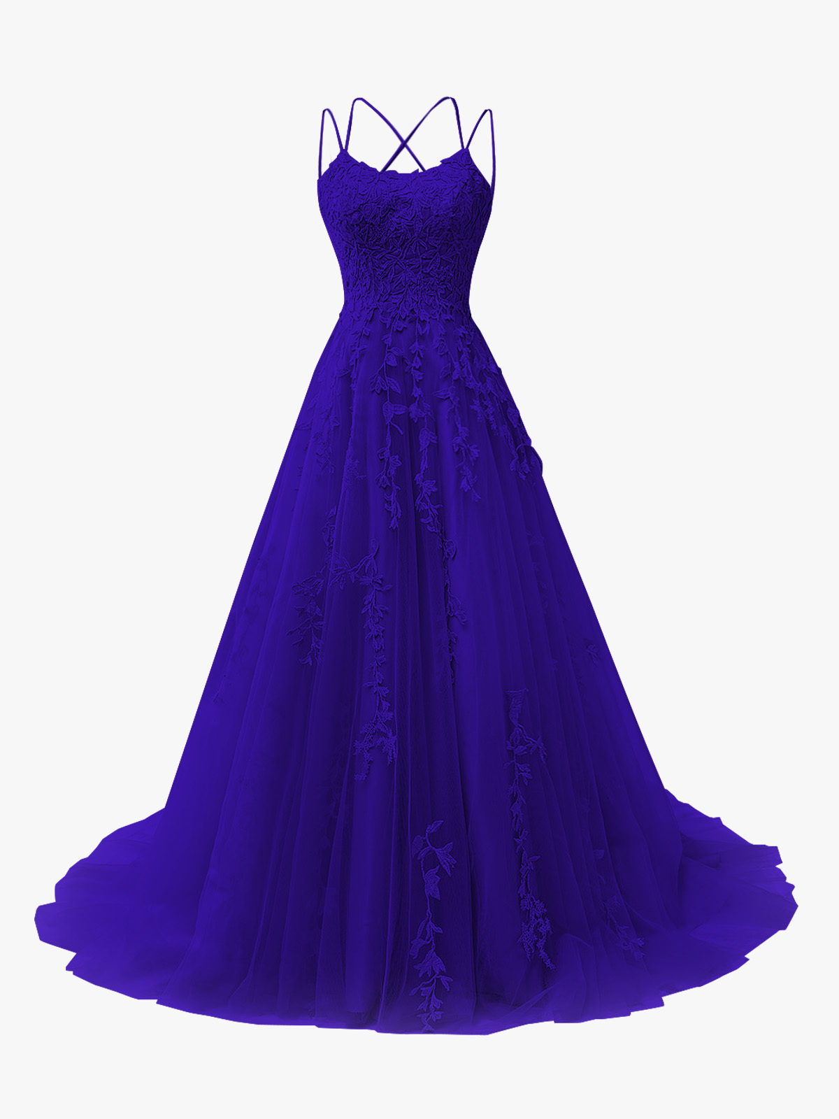 A-Line Spaghetti Straps Open Back Long Prom Dress with Appliques