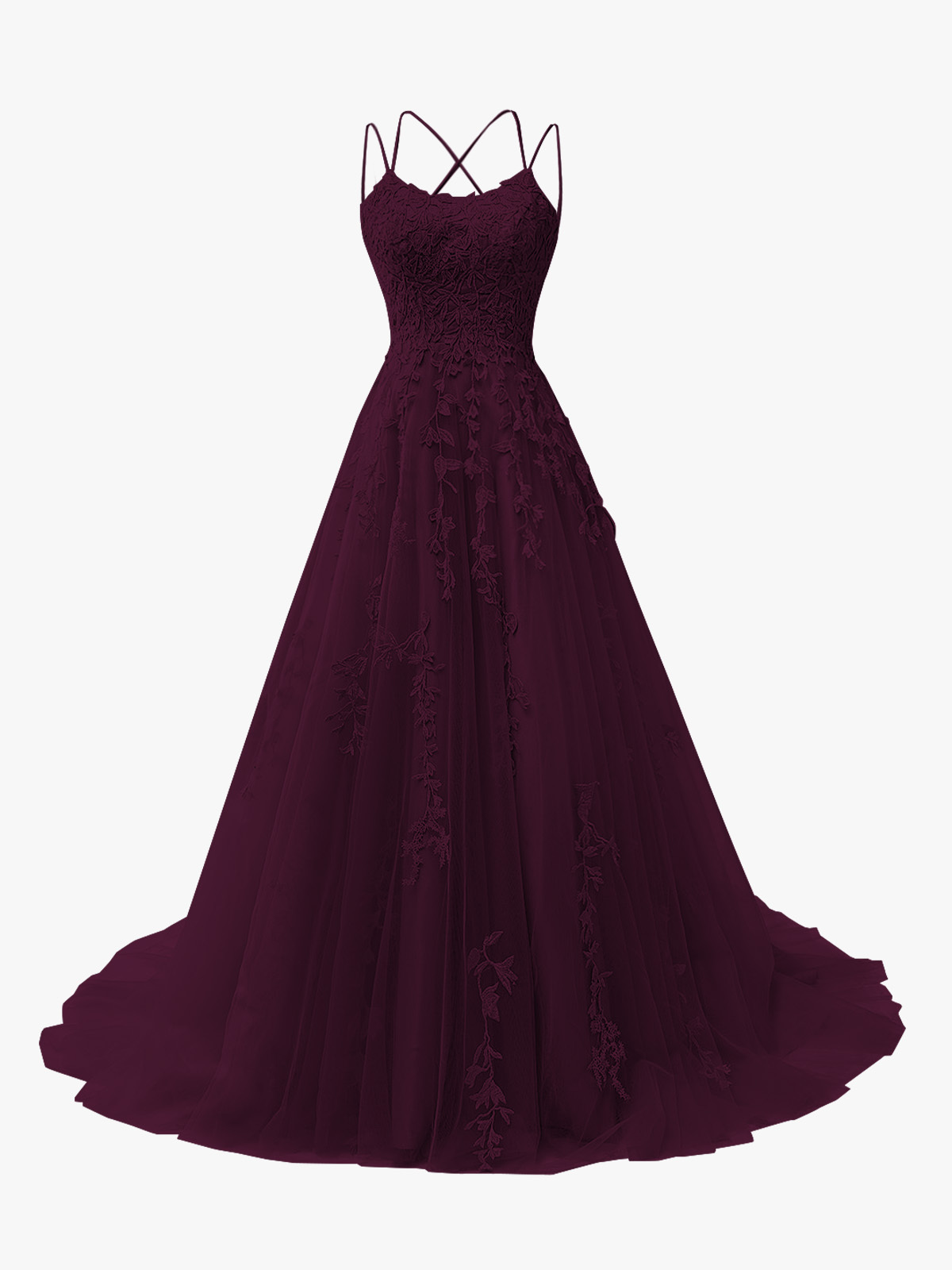 A-Line Spaghetti Straps Open Back Long Prom Dress with Appliques