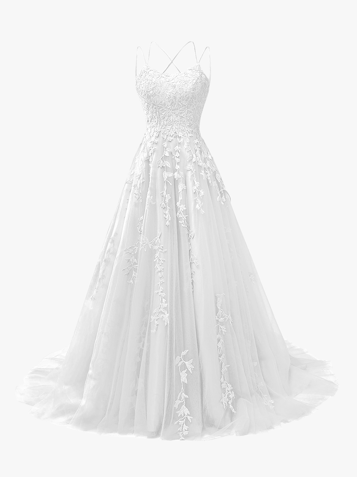 A-Line Spaghetti Straps Open Back Long Prom Dress with Appliques