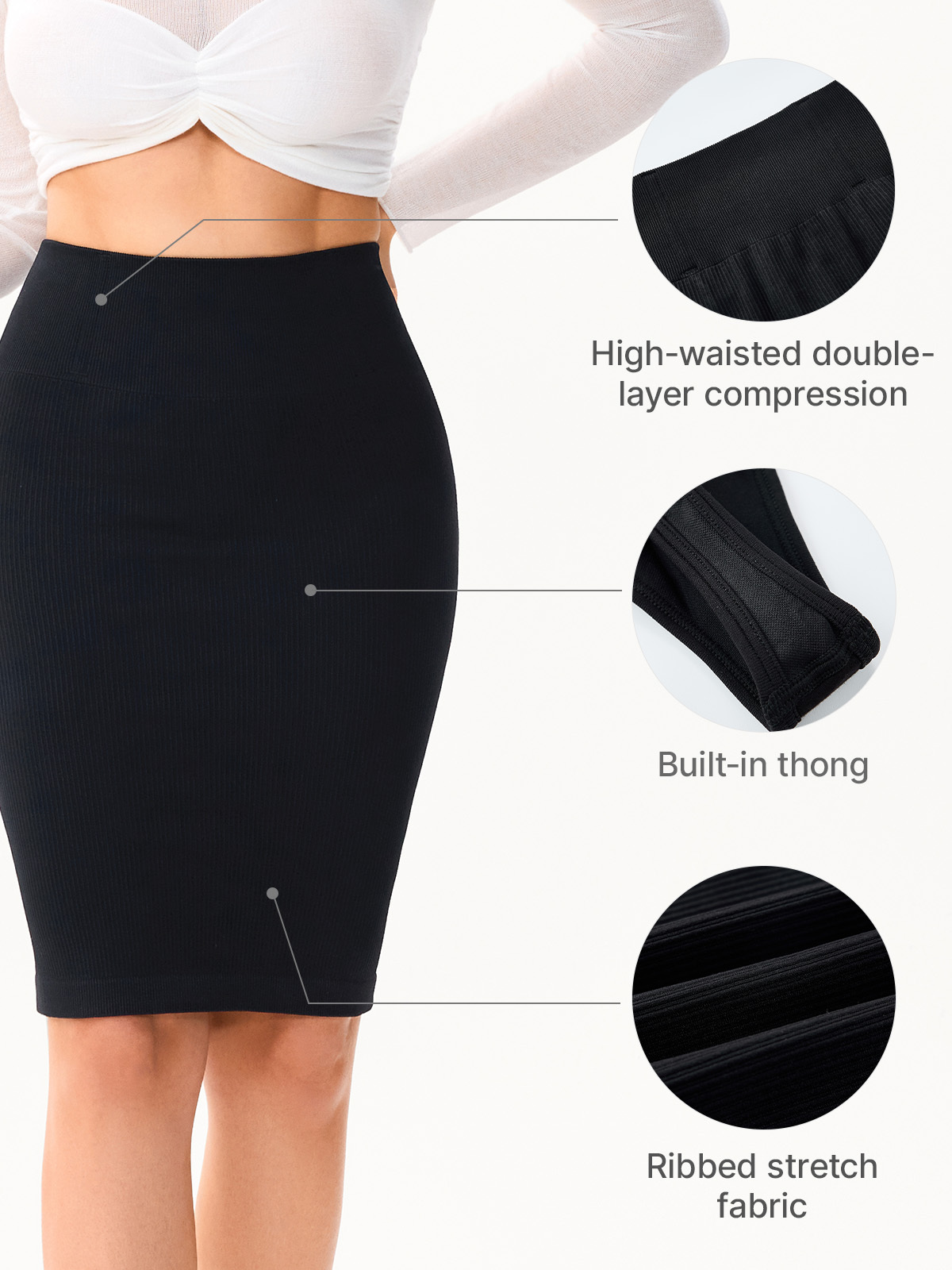 Seamless High Waist Midi Control Slips with Built in Thong