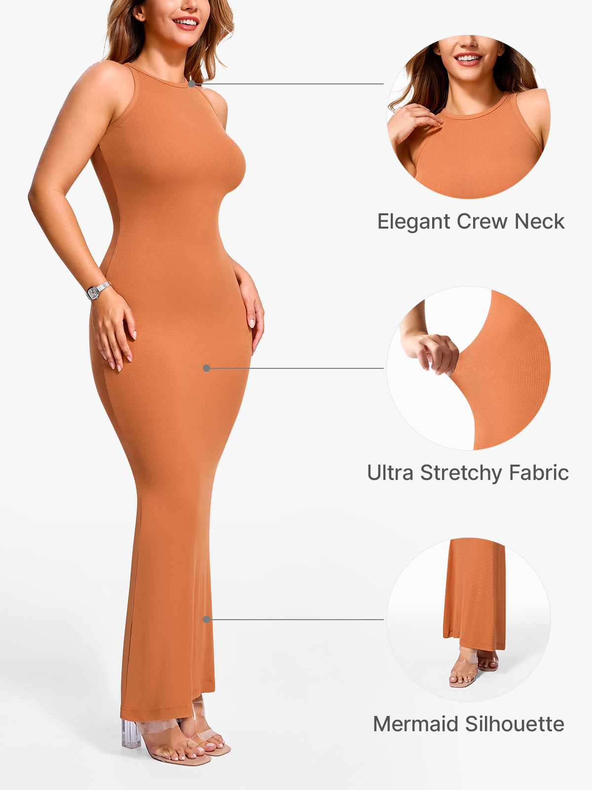 Modal Crew Neck Mermaid Bodycon Maxi Dress -Brabic