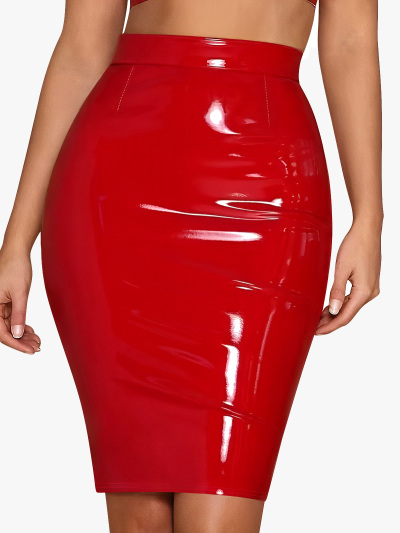 PU Leather High Waist Zipper Pencil Midi Skirt