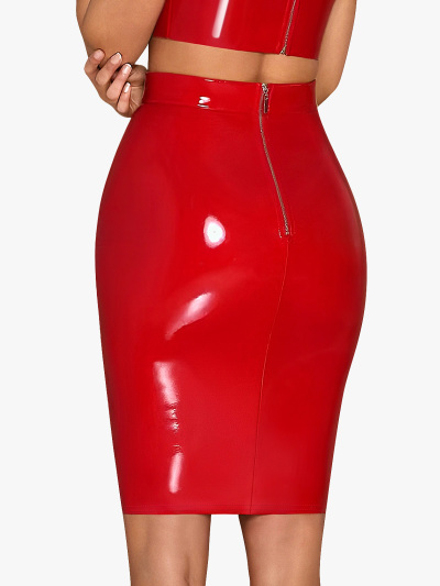 PU Leather High Waist Zipper Pencil Midi Skirt