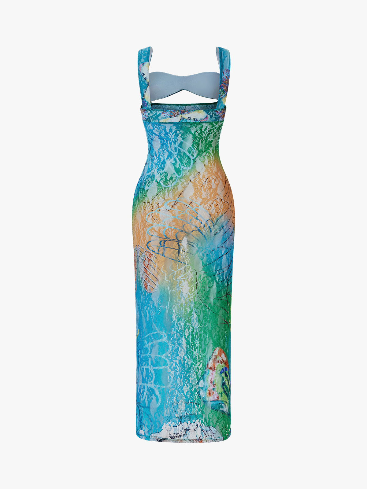 Sheer Butterfly Print Cutout Tube Maxi Dress