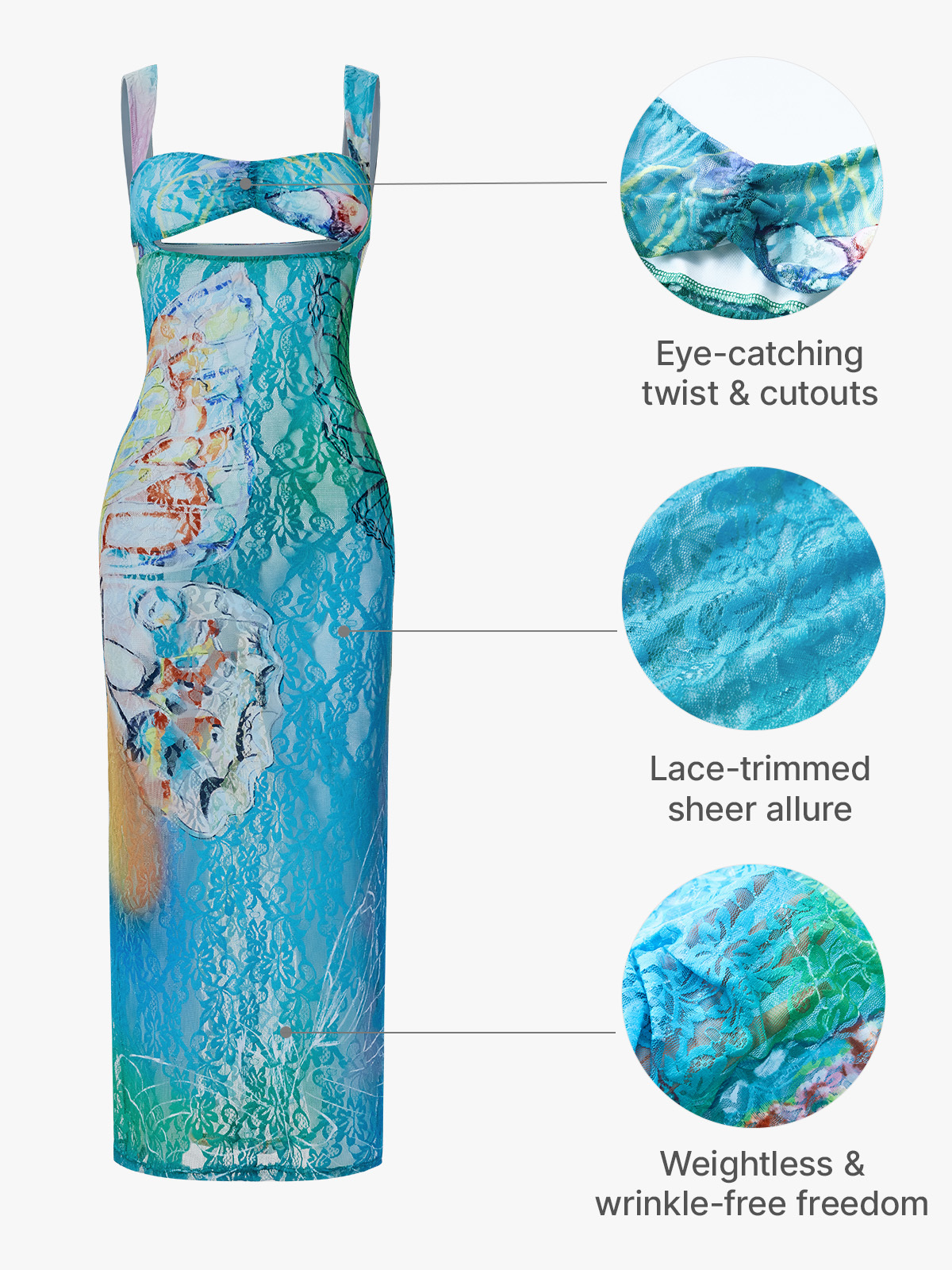 Sheer Butterfly Print Cutout Tube Maxi Dress