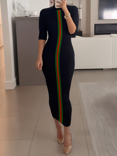 Color Block Mock Neck Bodycon Dress