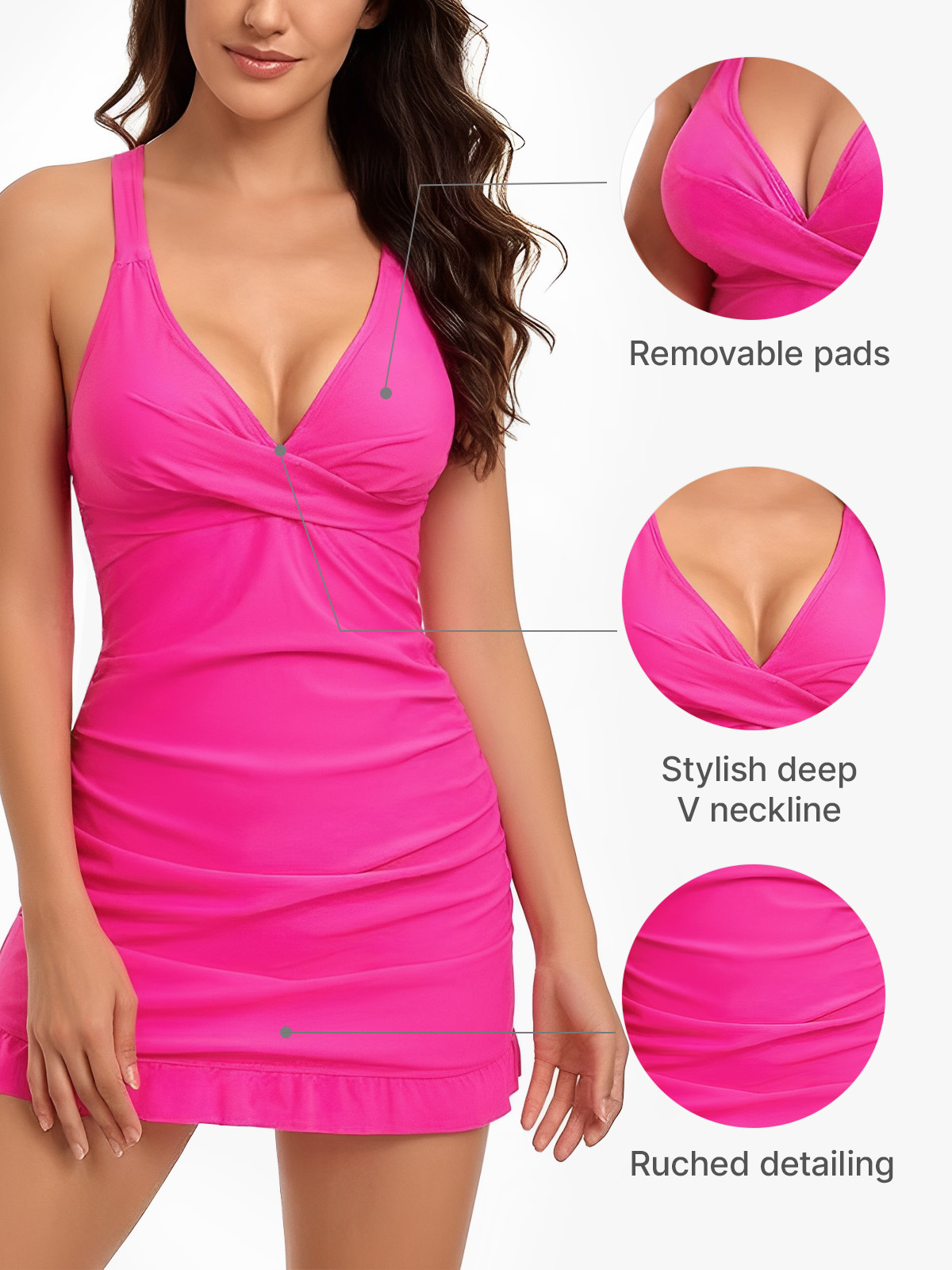 Ruched Deep-V Cross-Back One Piece Swimsuit
