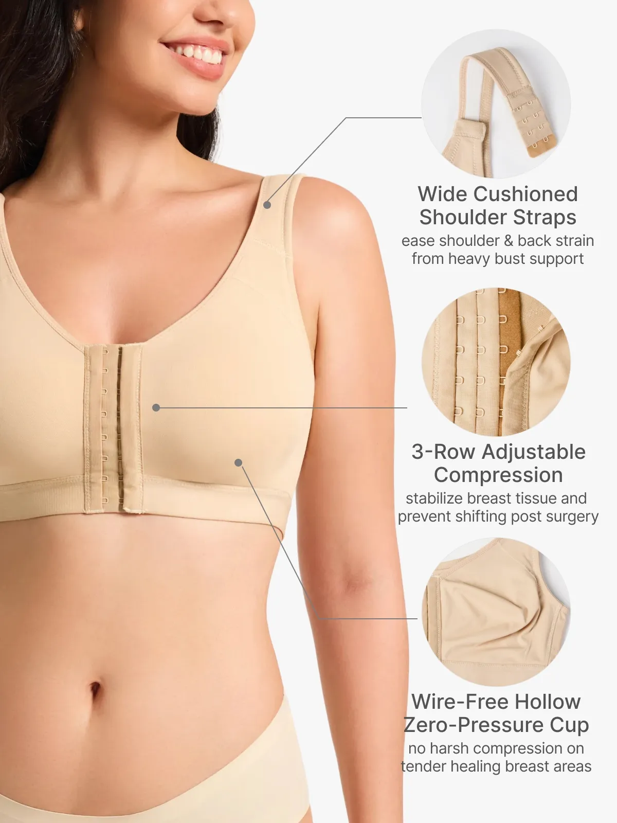 Front-Closure Comfort Post-Surgery Support Bra