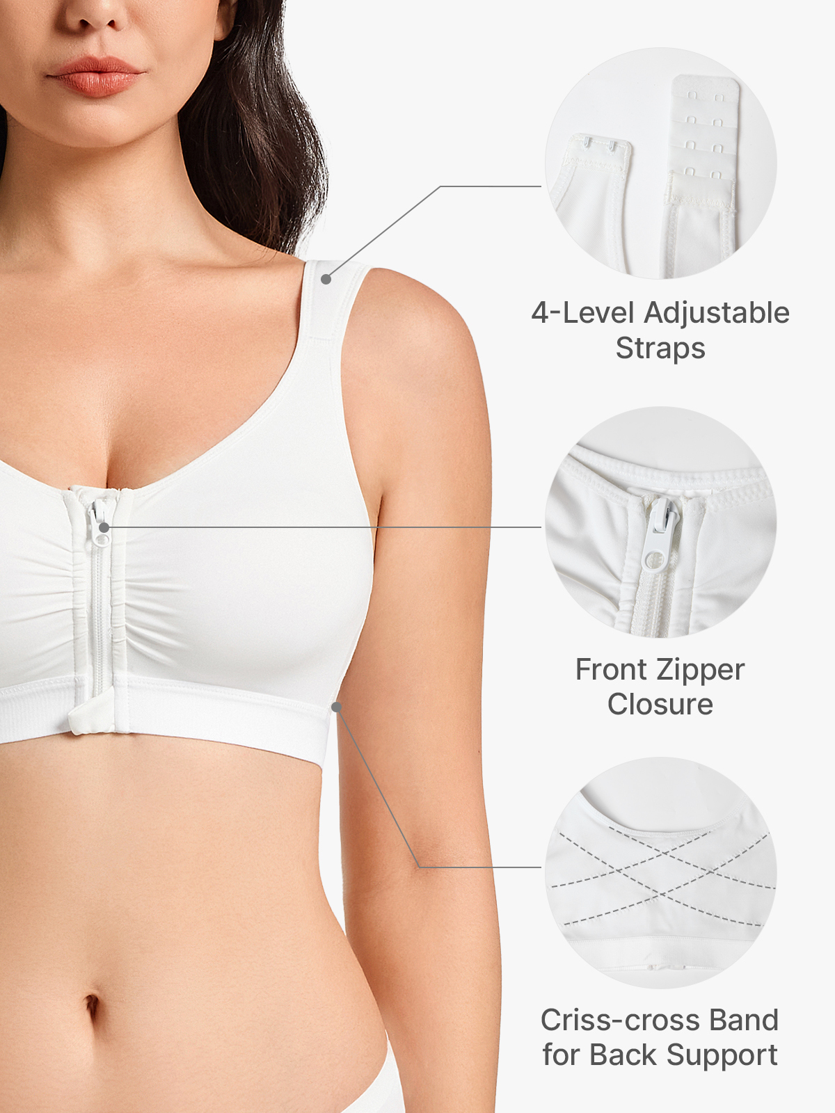 Front Zipper Comfort Wireless Mastectomy Everyday Bra