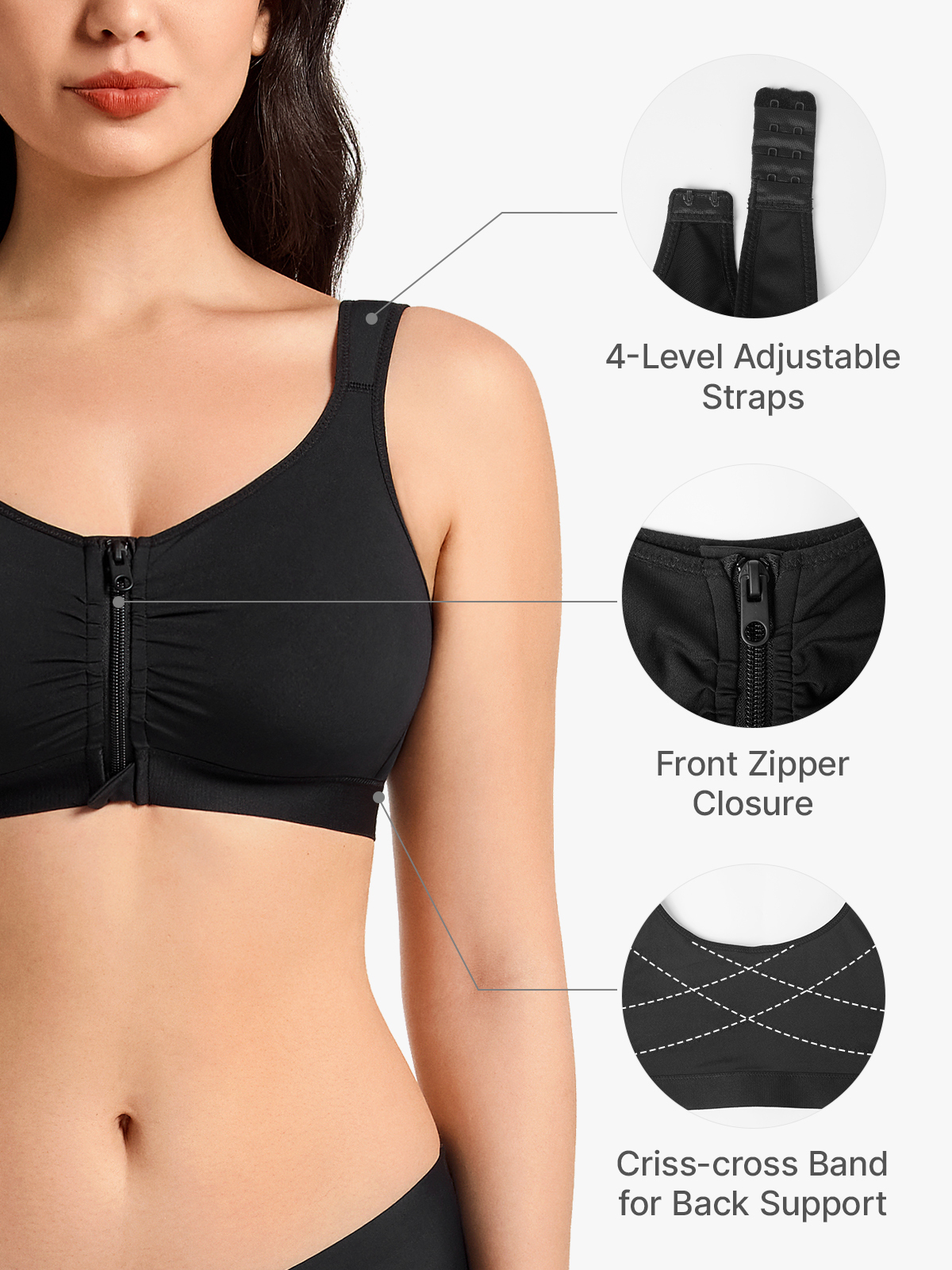 Front Zipper Comfort Wireless Mastectomy Everyday Bra