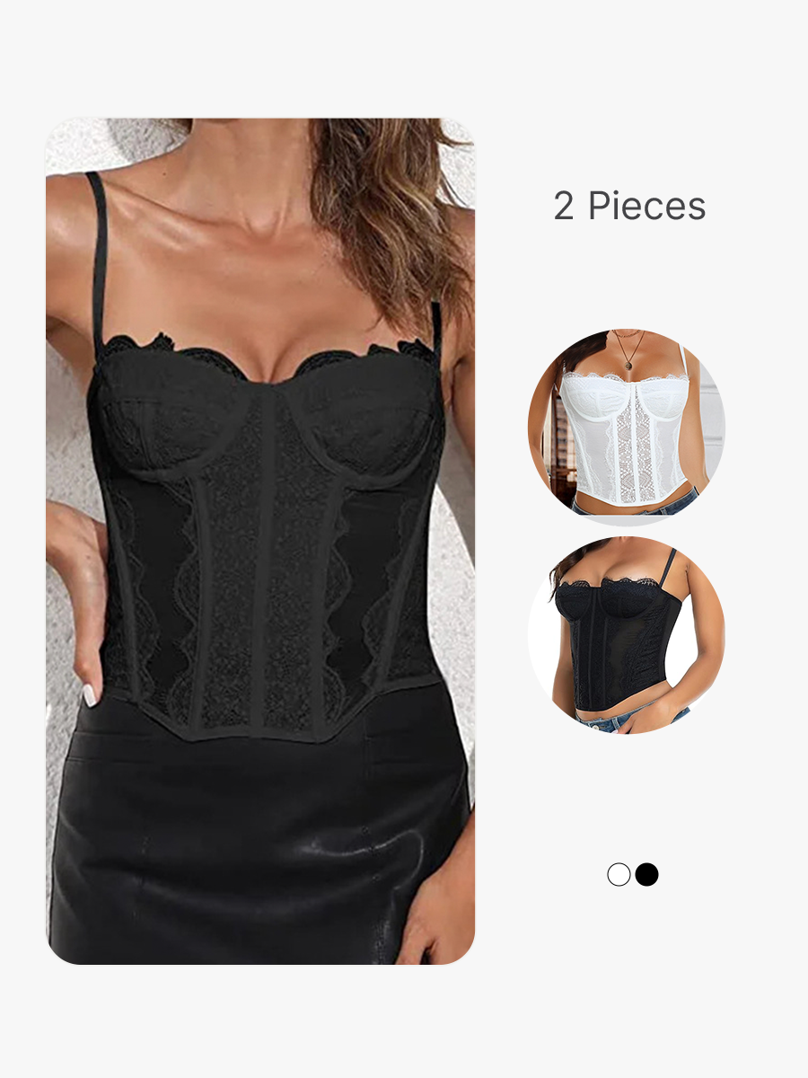 BRABIC 2-Piece Lace Corset Tops for Women Sexy Going Out Party Club BC001