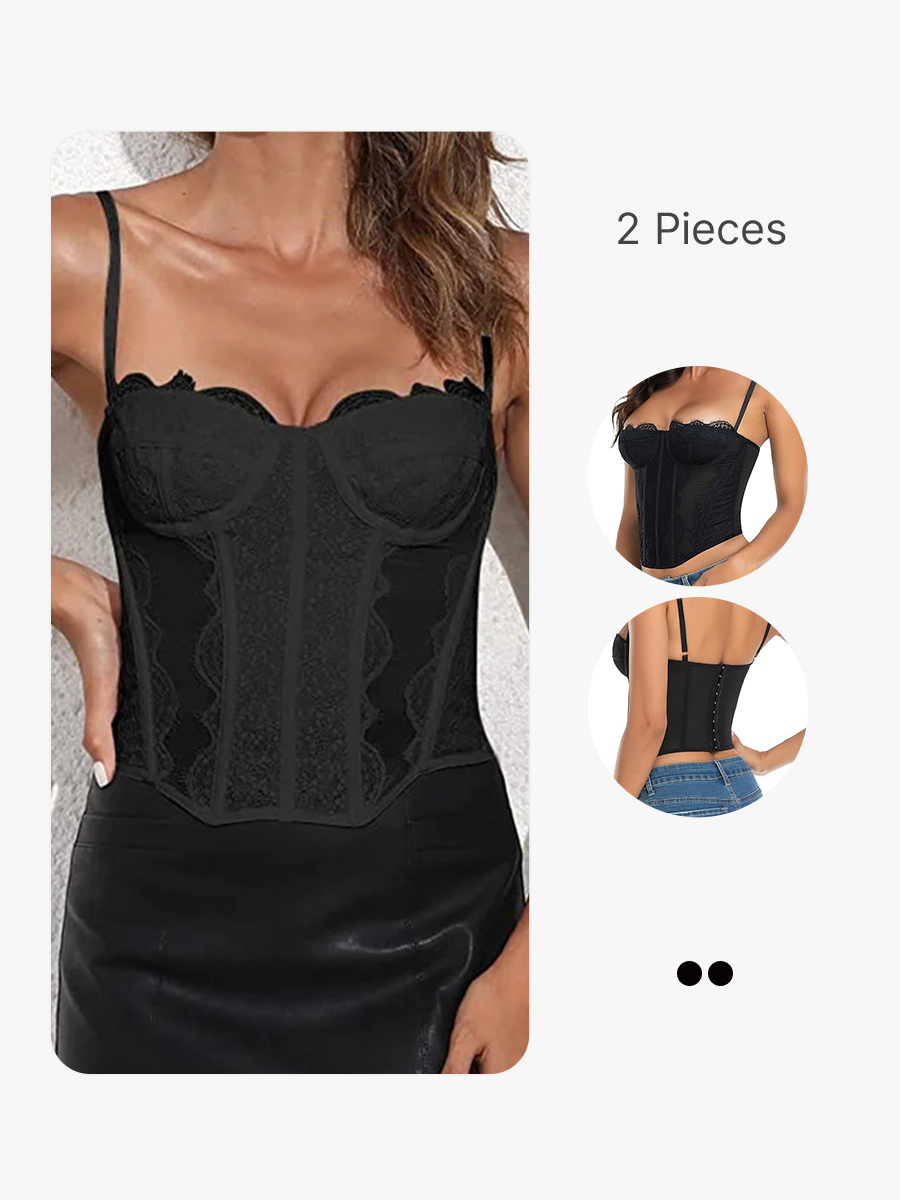 BRABIC 2-Piece Lace Corset Tops for Women Sexy Going Out Party Club BC001