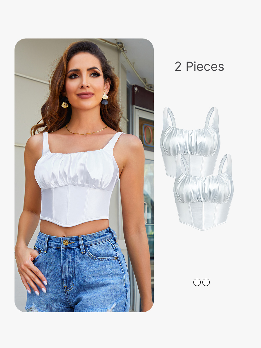 BRABIC 2-Piece Set Satin Corset Tops Going out Crop Top for Women BC008