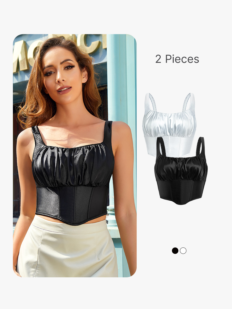 BRABIC 2-Piece Set Satin Corset Tops Going out Crop Top for Women BC008