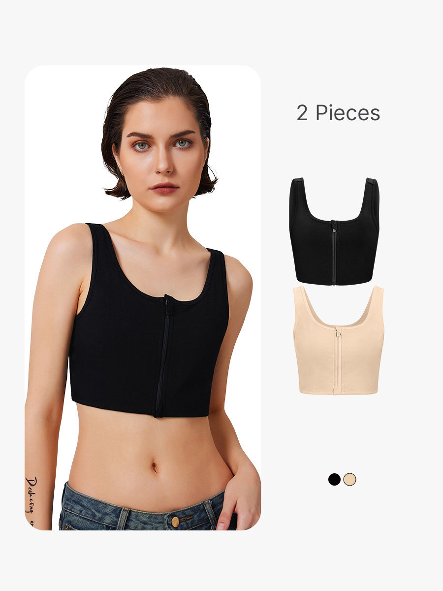 2 Pieces Zip Up Chest Binder for Tomboy FTM Trans Breathable Binder Half Tank-Brabic