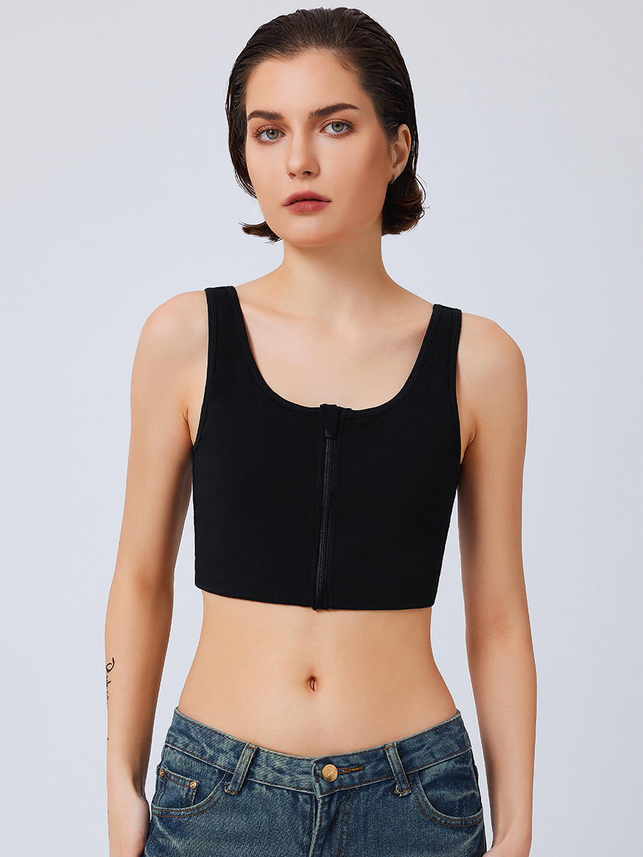 Front Zipper Chest Binder for Tomboy FTM Trans Breathable Half Tank-Brabic