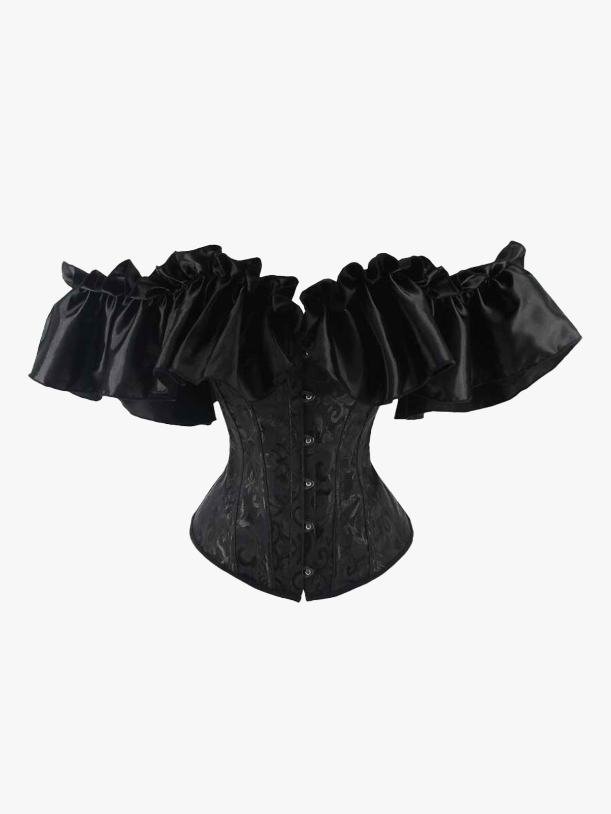 Steampunk Plastic Boned Lace Up Ruffled Jacquard Floral Burlesque Fancy Dress Bustier Slim Waist Corset Top-Brabic