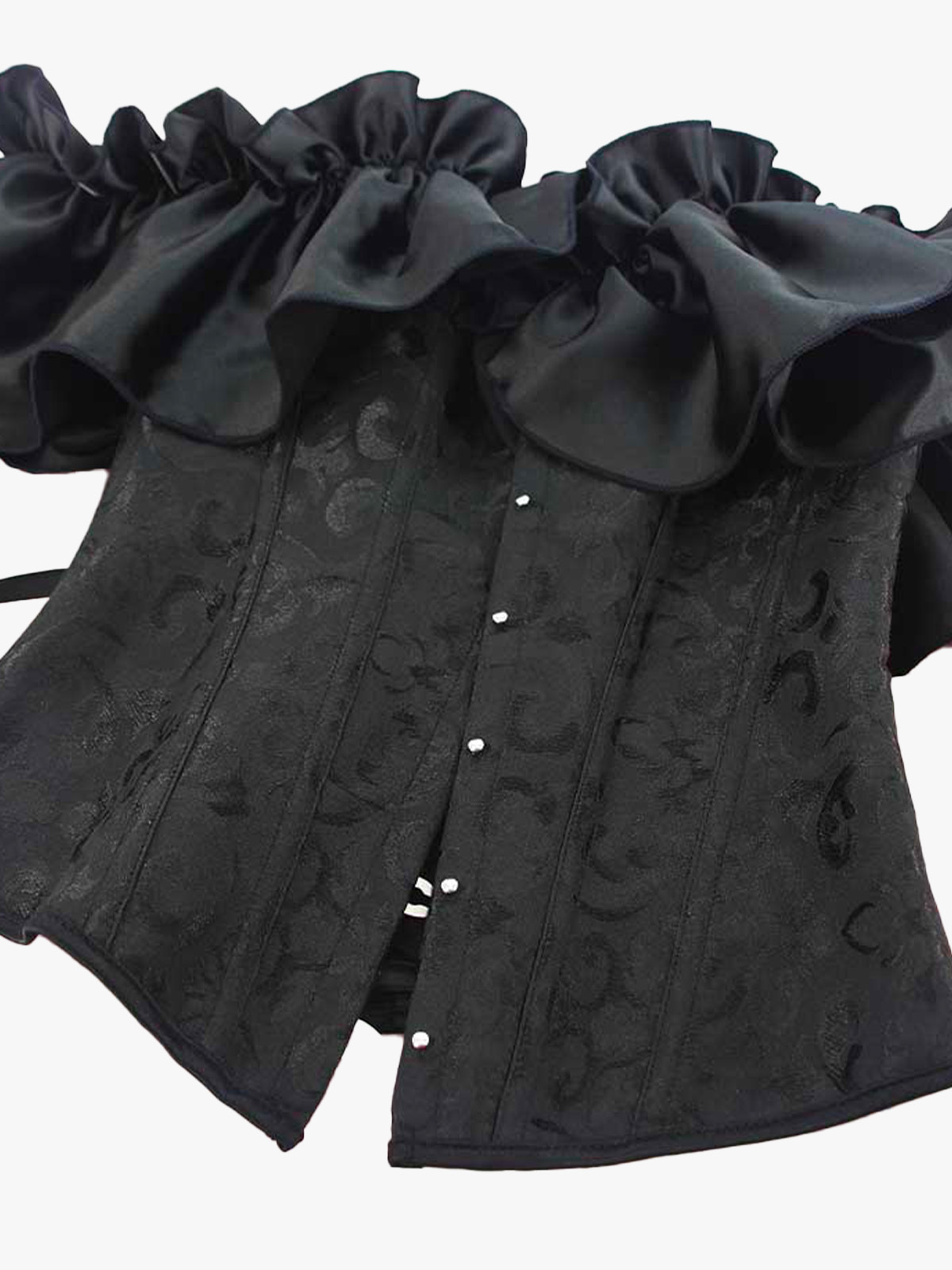 Steampunk Plastic Boned Lace Up Ruffled Jacquard Floral Burlesque Fancy Dress Bustier Slim Waist Corset Top-Brabic