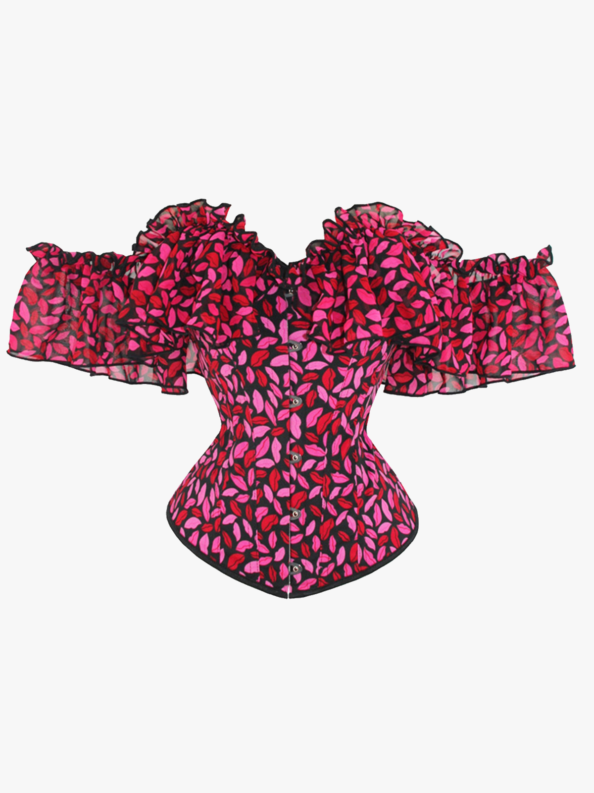 Lip Print Silk Off Shoulder Corset -Brabic