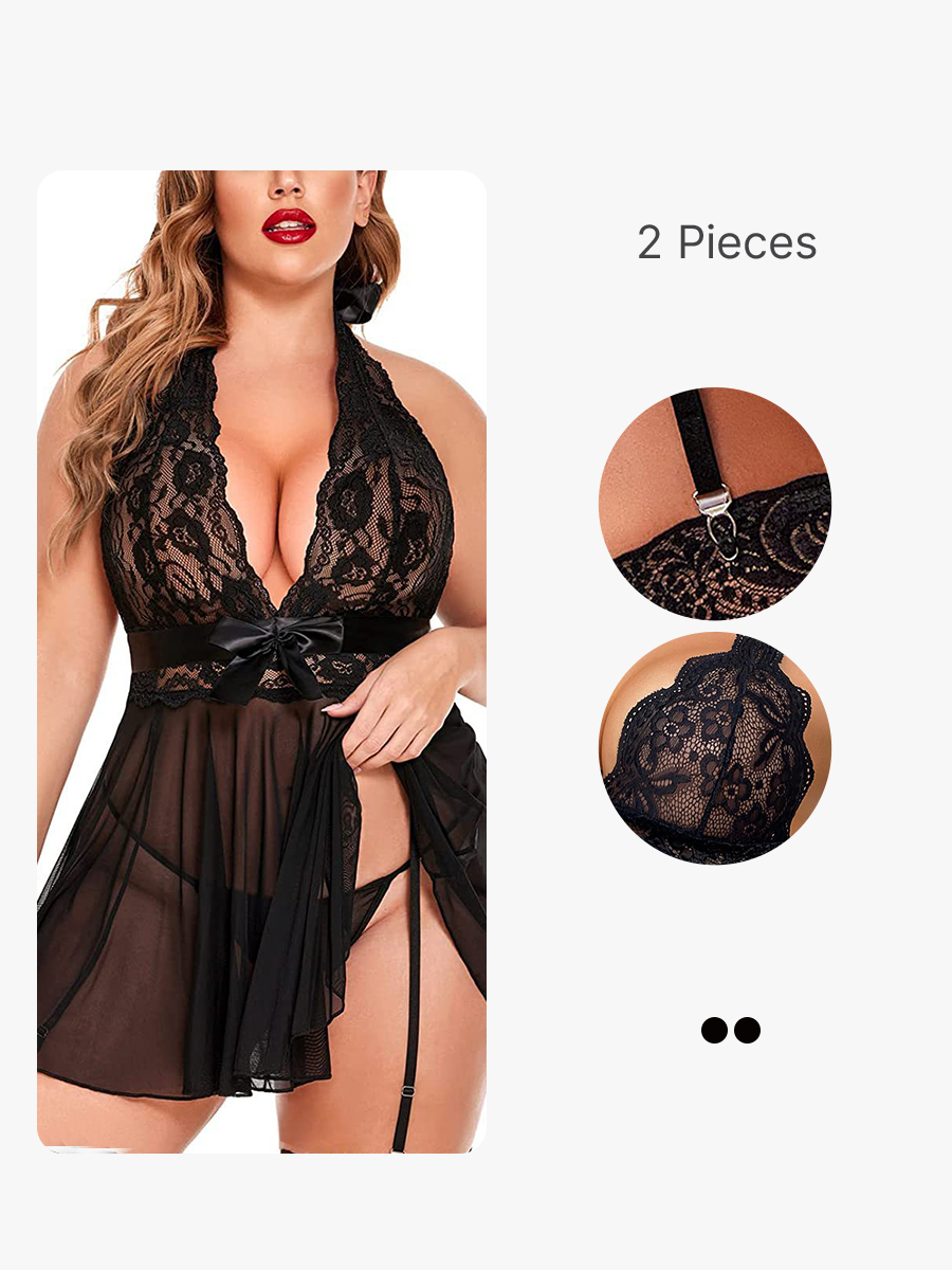 Womens Lingerie Sexy Lace Halter V Chemise Sleepwear BD005
