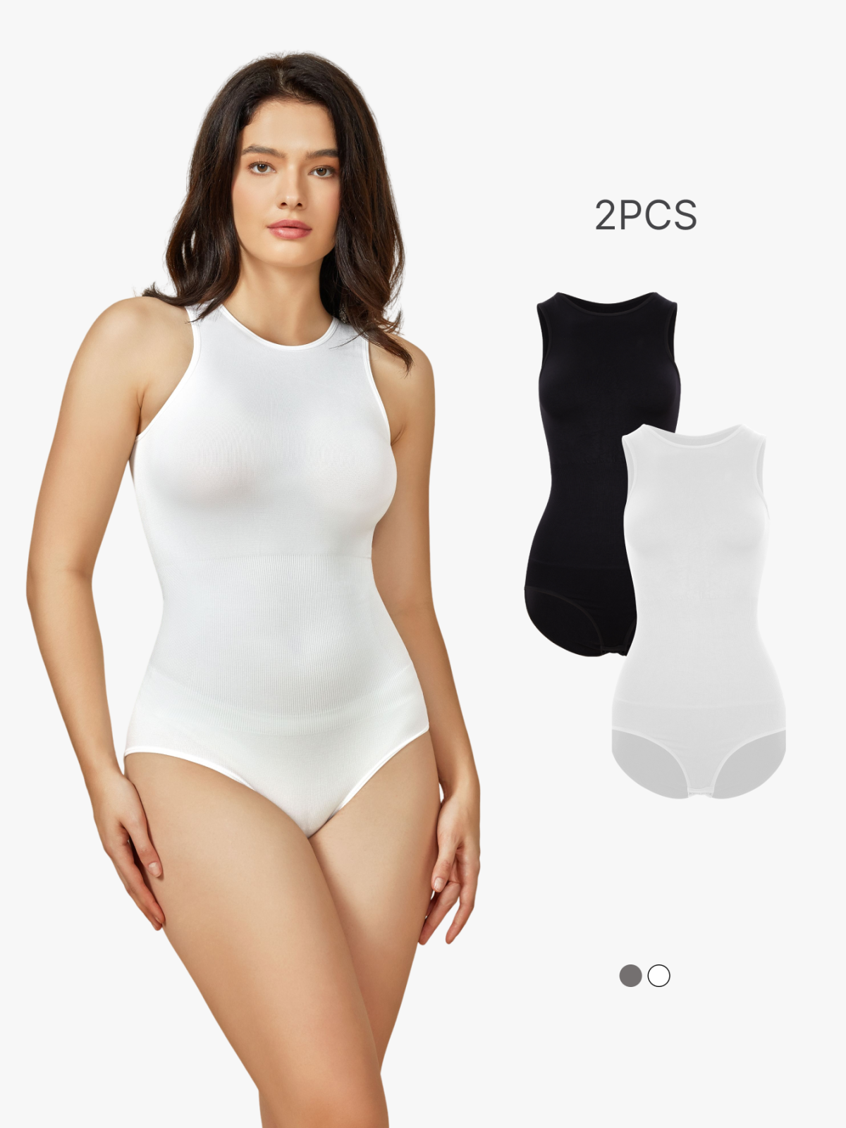  2 Pieces Ribbed Bodysuits One Piece Sleeveless Halter Neck Bodysuit-Brabic