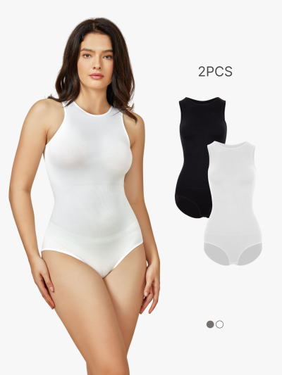 BRABIC 2-Piece Set Women Ribbed Bodysuits One Piece Sleeveless Halter Neck Bodysuit BO010