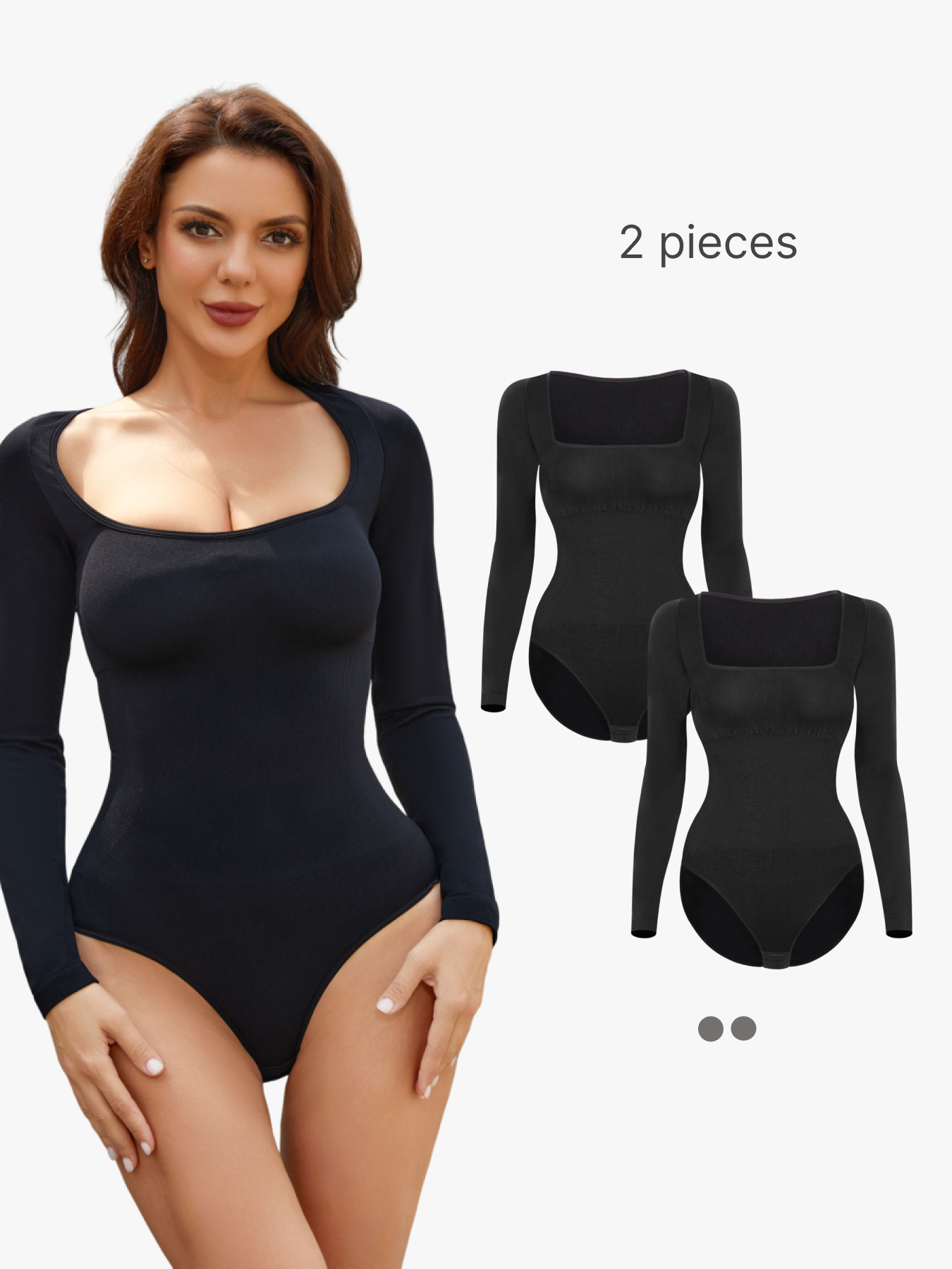 BRABIC 2-Piece Set Women's Bodysuits Sexy Ribbed Square Neck Long Sleeve Bodysuits Tops BO011