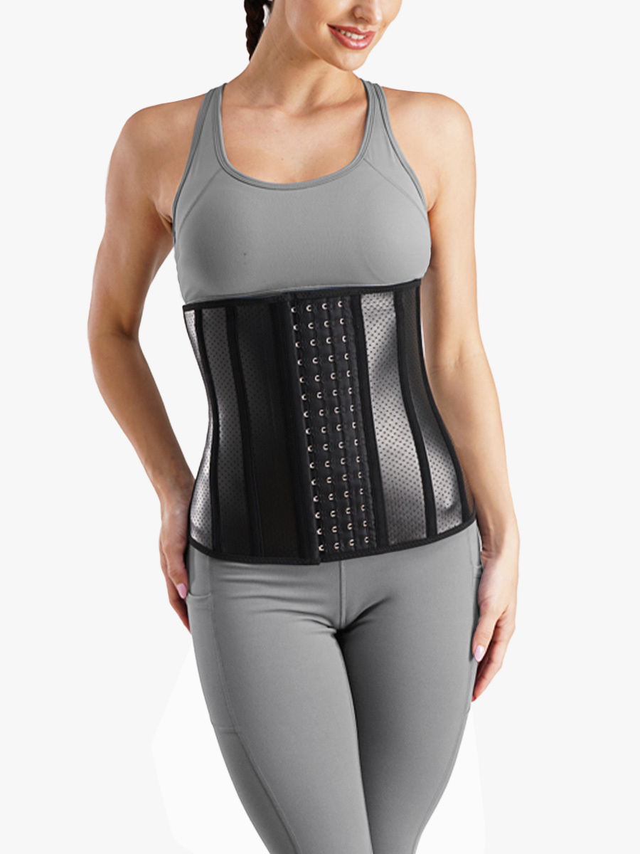 Front Closure Fishnet Breathable Waist Trainer 13 Steel Boned Corset-Brabic