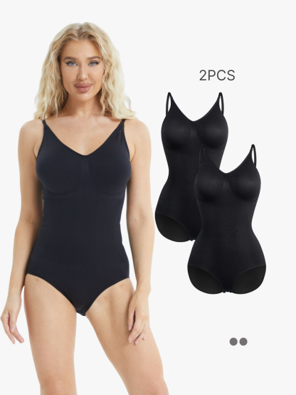 BRABIC 2-Piece Set Womens' Sleeveless Bodysuit Seamless V-Neck Shapewe