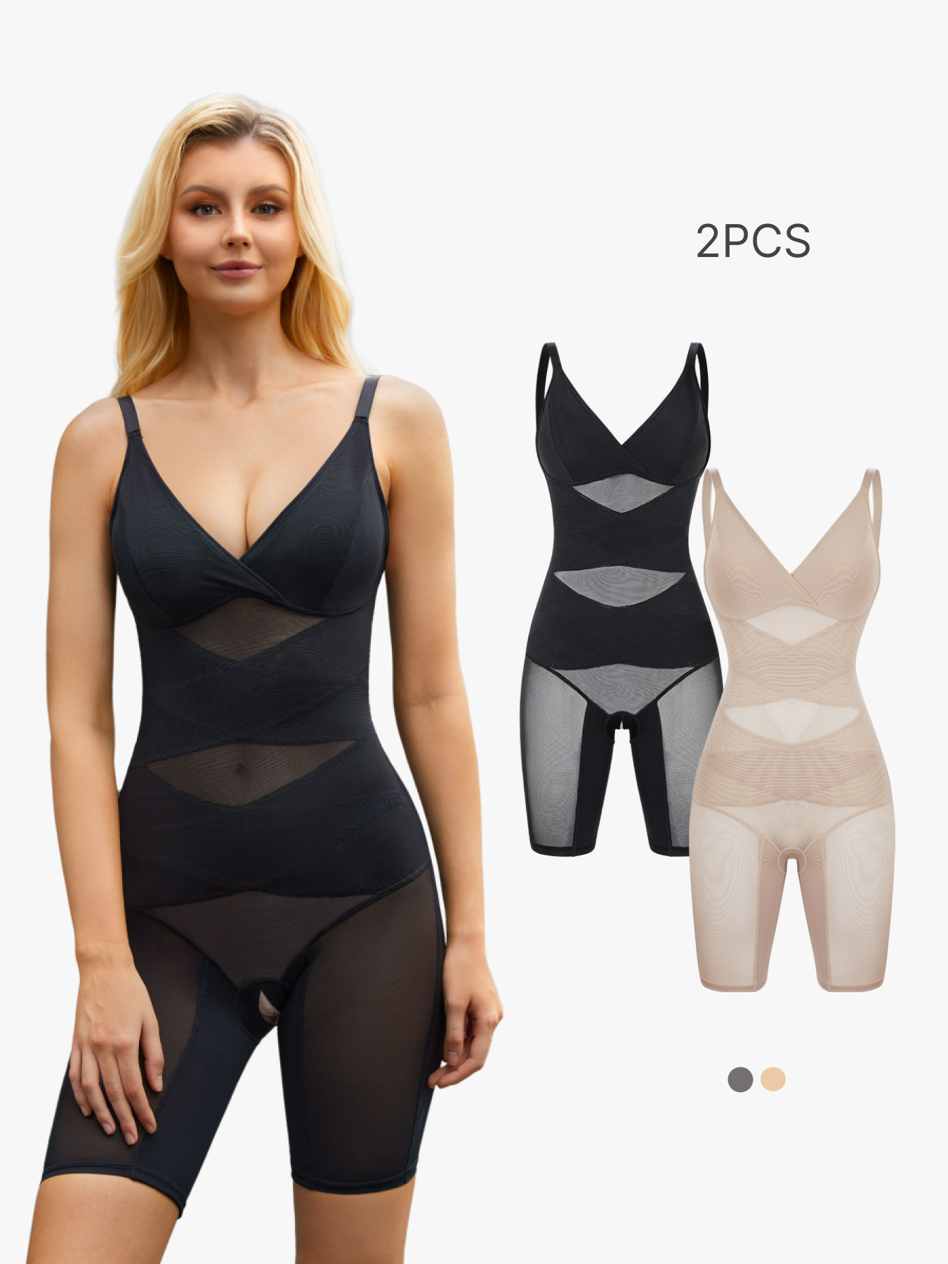 BRABIC 2 Piece Set Bodysuit for Women Tummy Control Shapewear Full Body Shaper V Neck Bodysuit BO022