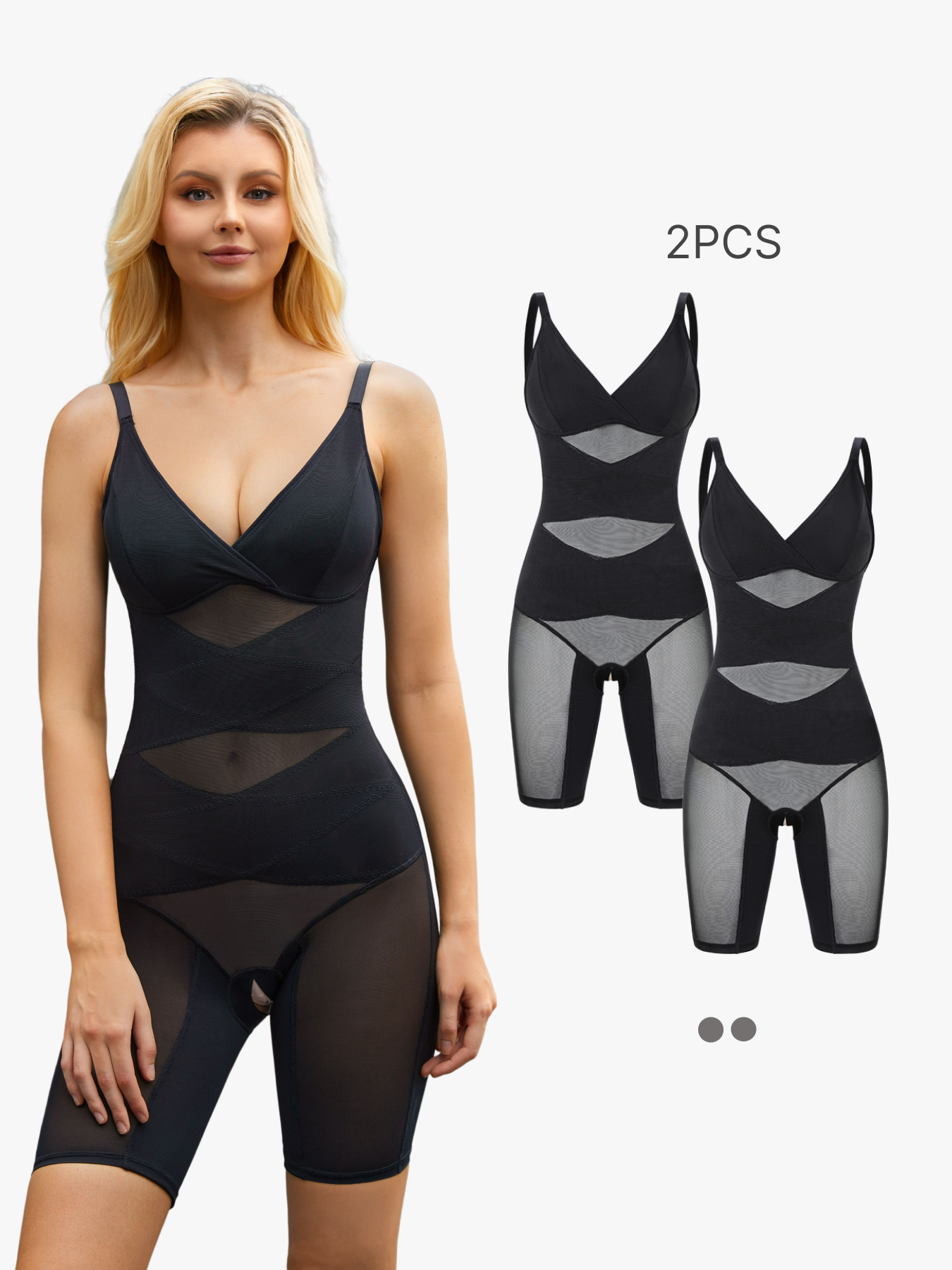 BRABIC 2 Piece Set Bodysuit for Women Tummy Control Shapewear Full Body Shaper V Neck Bodysuit BO022