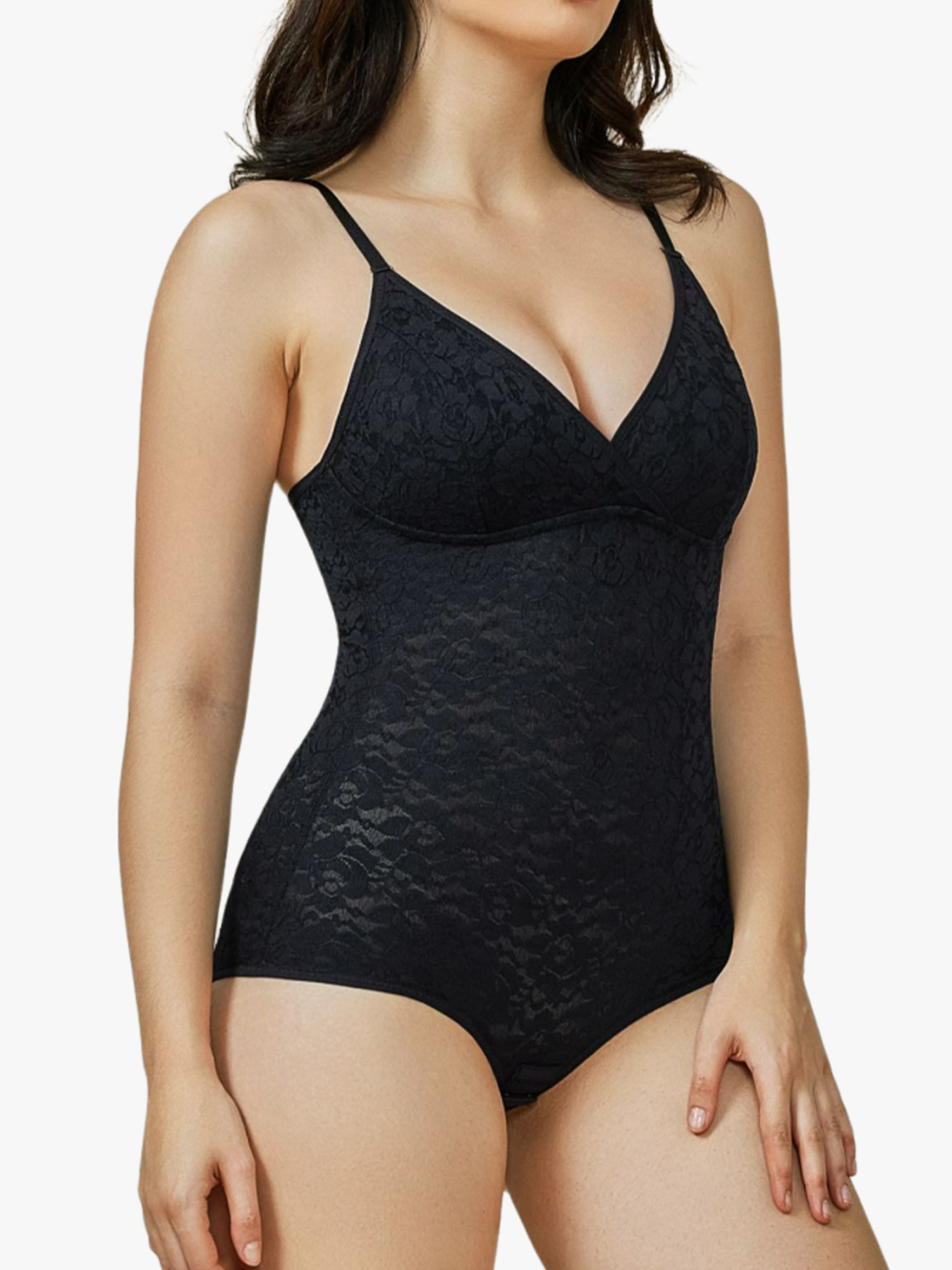 Sexy Lace V Neck Bodysuit Spaghetti Strap Tummy Control Shapewear Brief