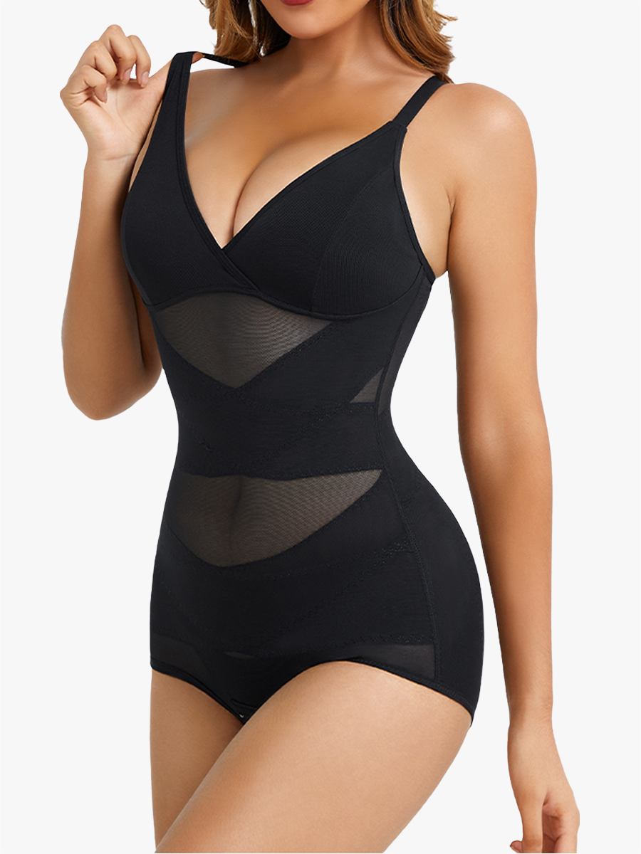 2 Pieces Firm Tummy Control Full Body Shaper Butt Lift Mesh Shapewear Bodysuit-Brabic