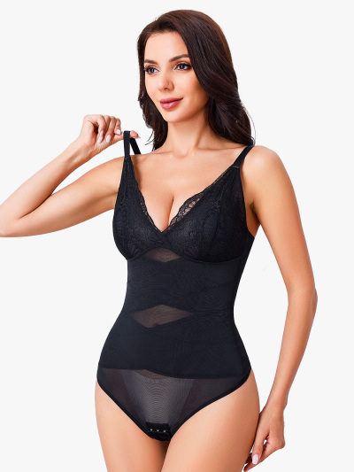 V-Neck Sexy Lace Sculpting Tummy Control Bodysuit 