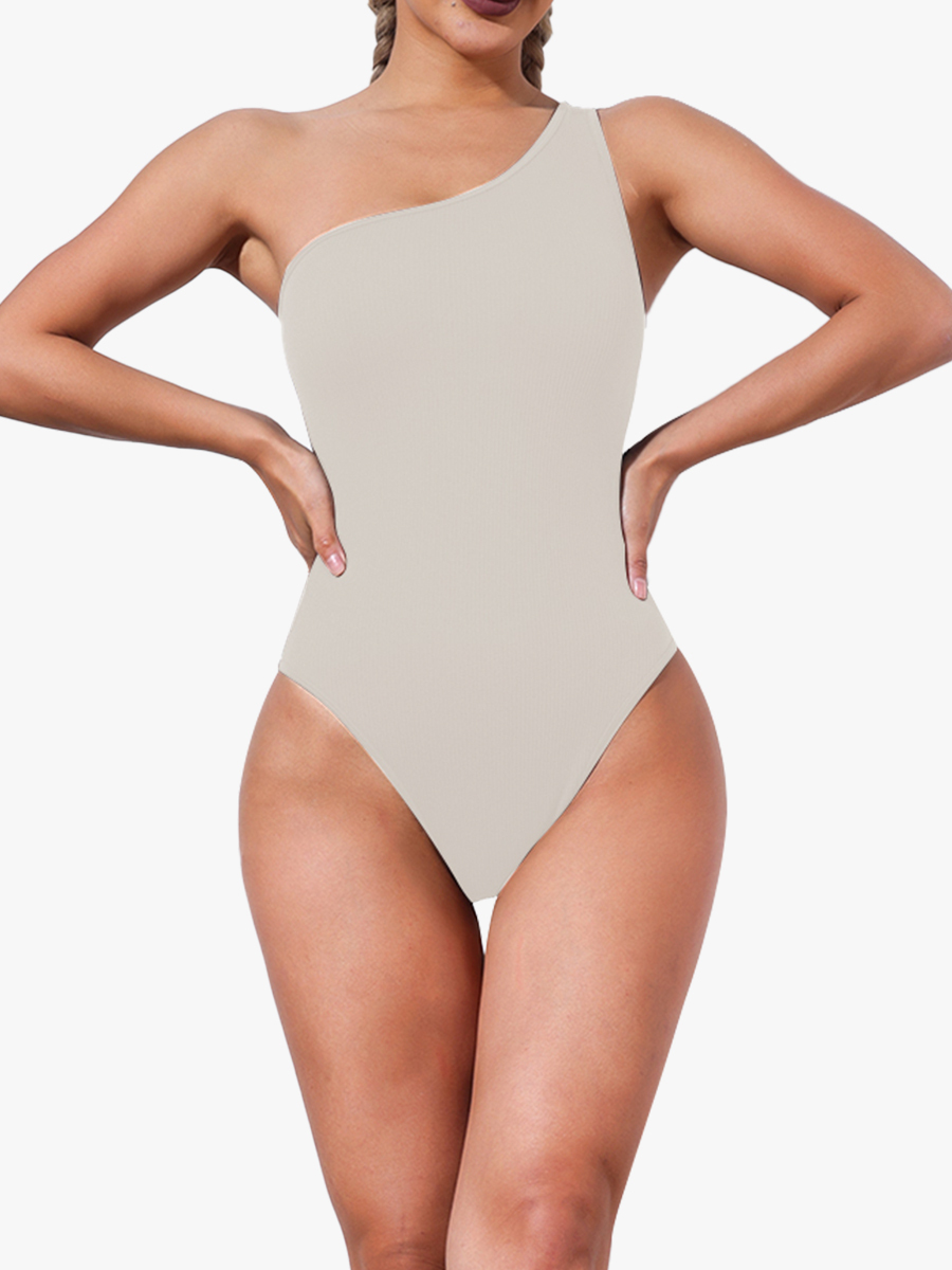 Sculpting One Shoulder  Sleeveless One Piece Briefs Bodysuit-Brabic