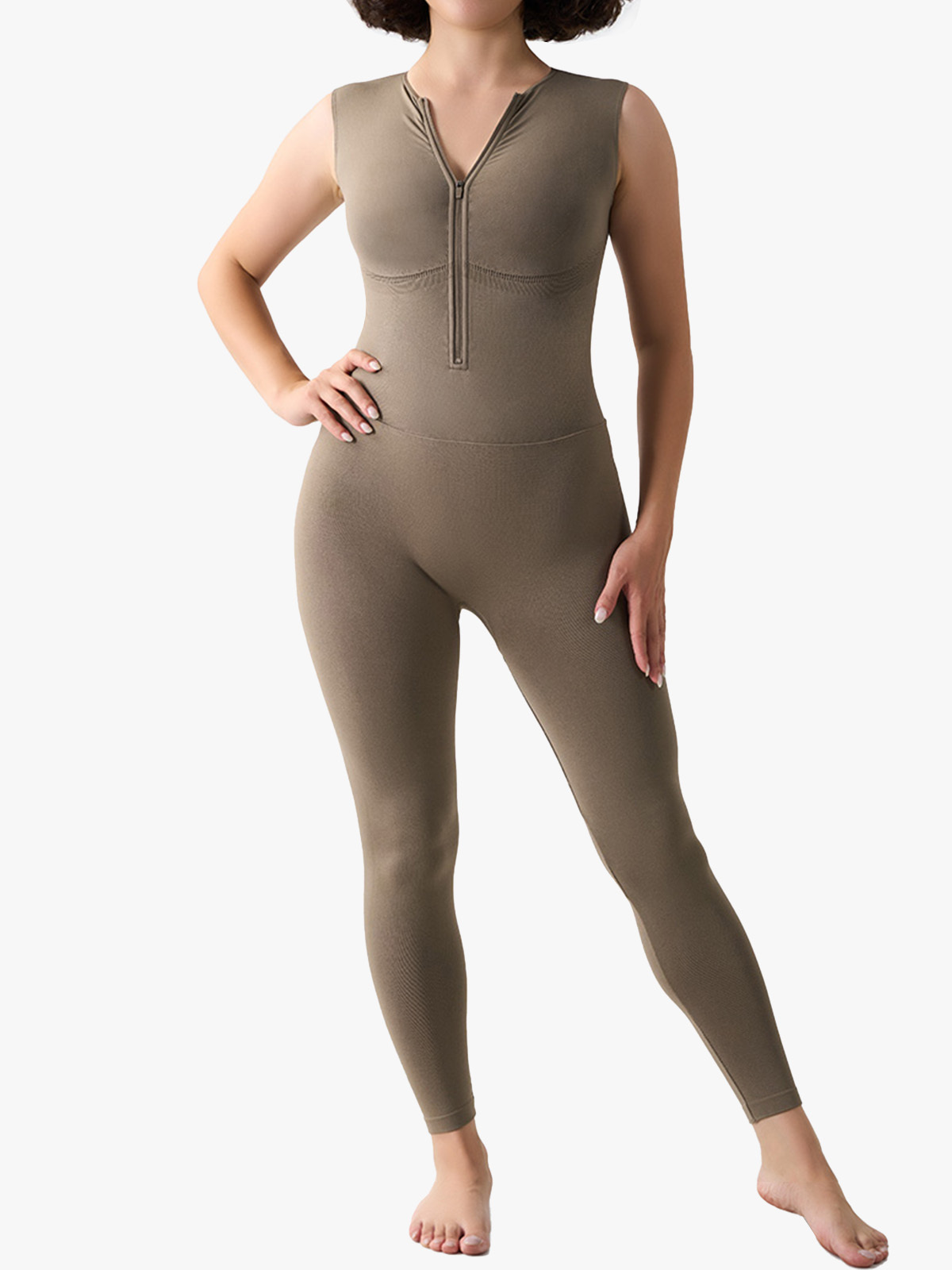 Sculpting Zipper Jumpsuit Bodysuits-Brabic