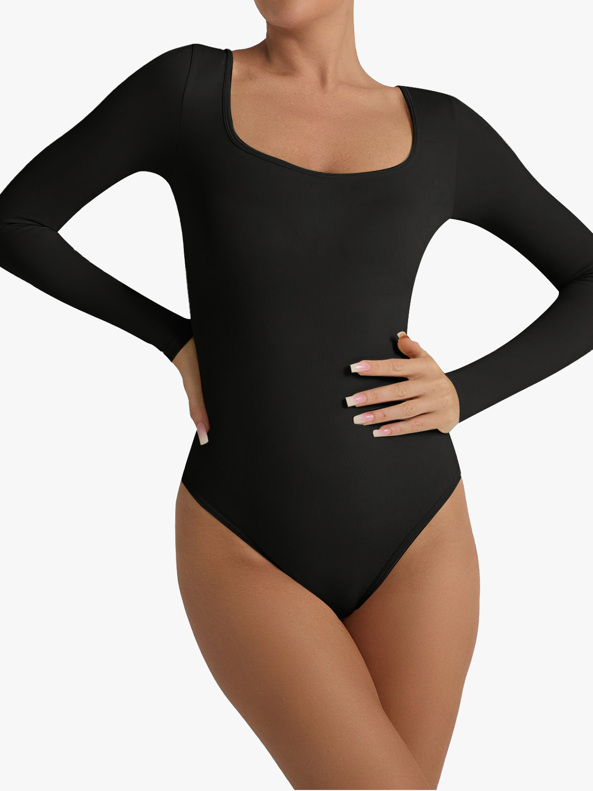 Ribbed Sculpting Crotch Opening Square Neck Thong Bodysuits-Brabic