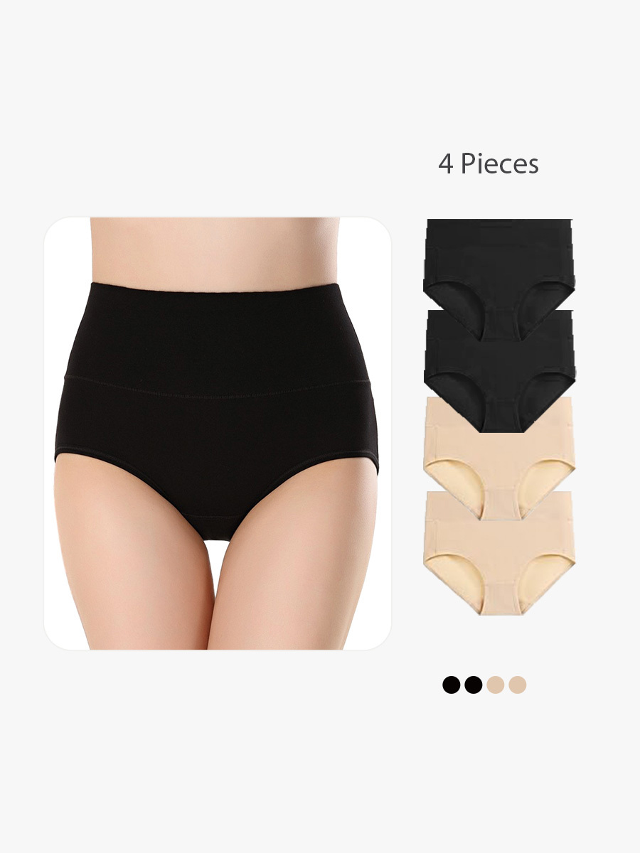 4 Pieces High Waisted Ladies Panties Cotton Underwear Briefs-Brabic