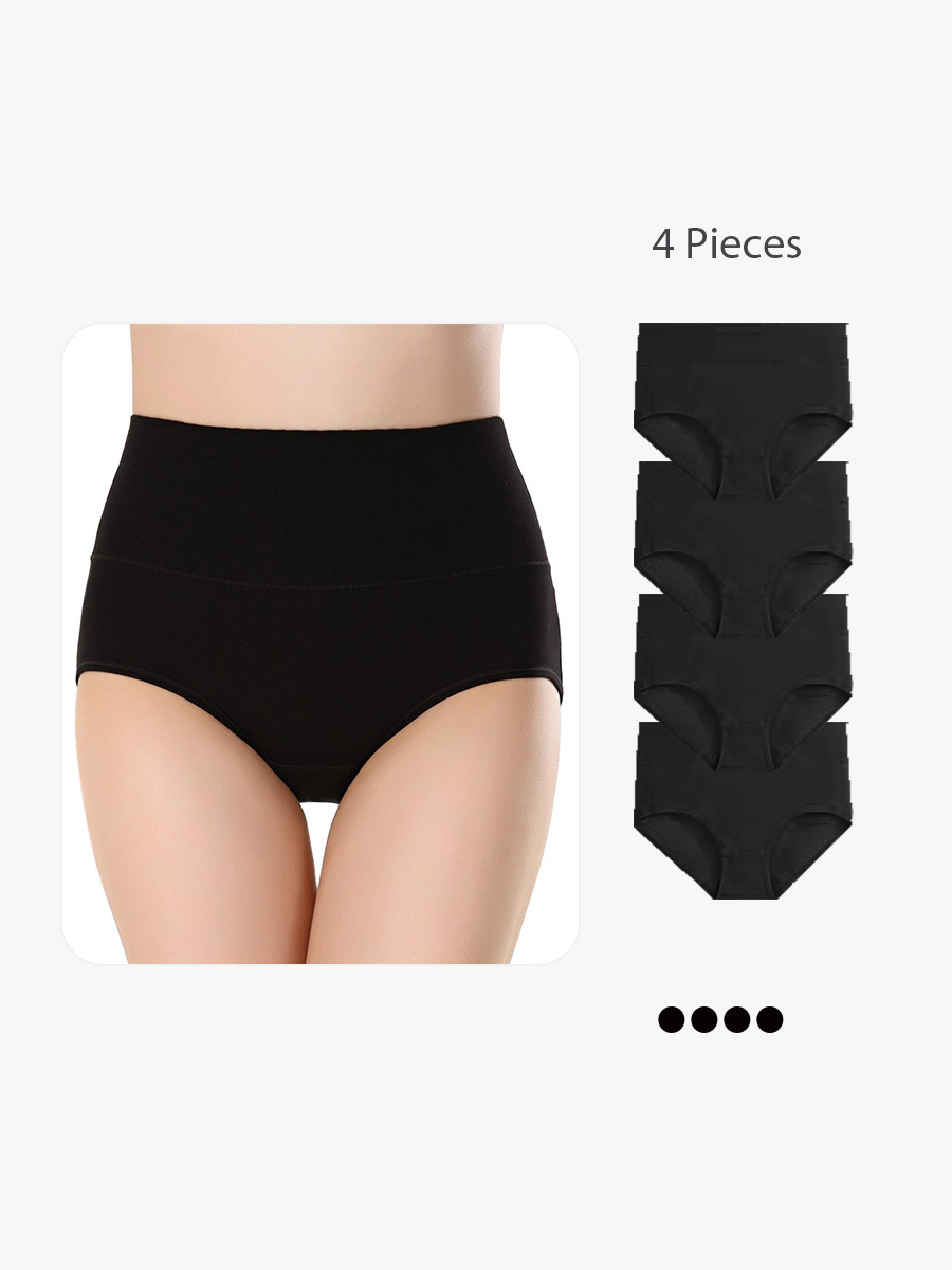 4 Pieces High Waisted Ladies Panties Cotton Underwear Briefs-Brabic
