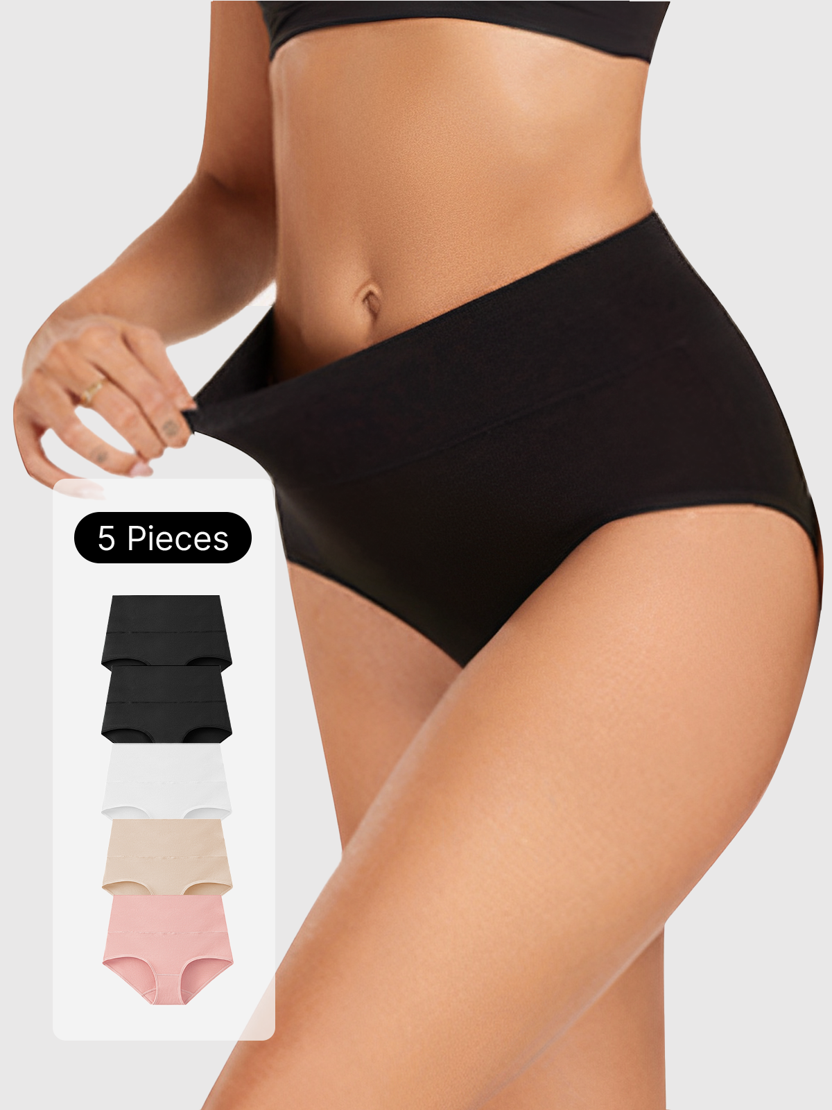 5 Pieces Seamless Soft High Waist Briefs-Brabic