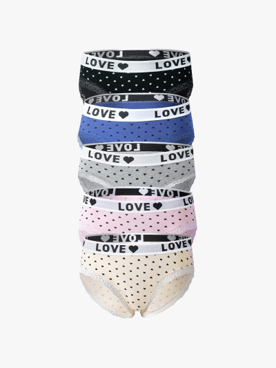 5 Pack Lace Trim Printed Comfort Soft Brief