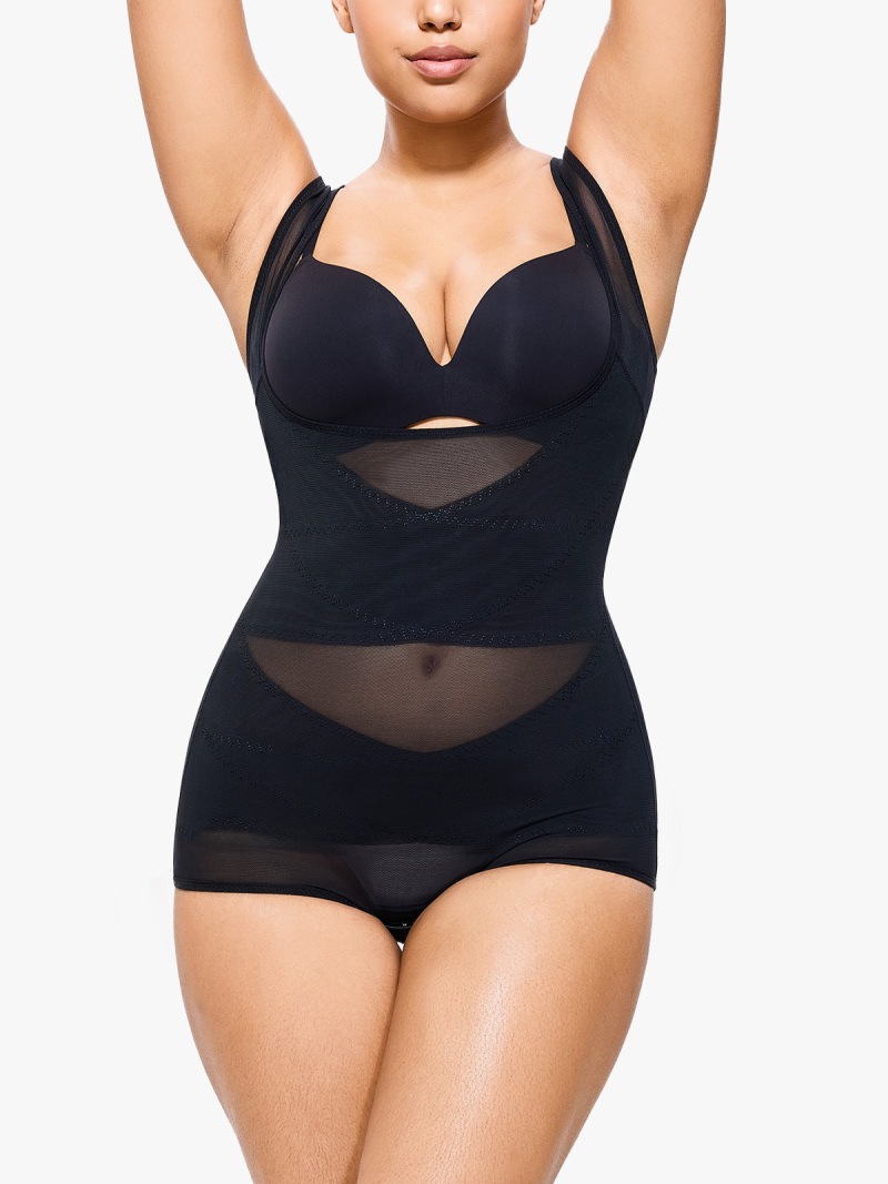 Slimming Mesh Tummy Control Bodysuit with Crotch Buckle-Brabic