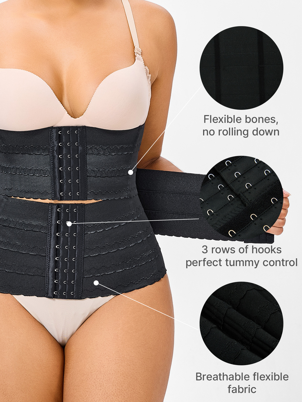 Anti-Roll Steel Boned Waist Trainer for Hourglass Figure All Day Wear-Brabic