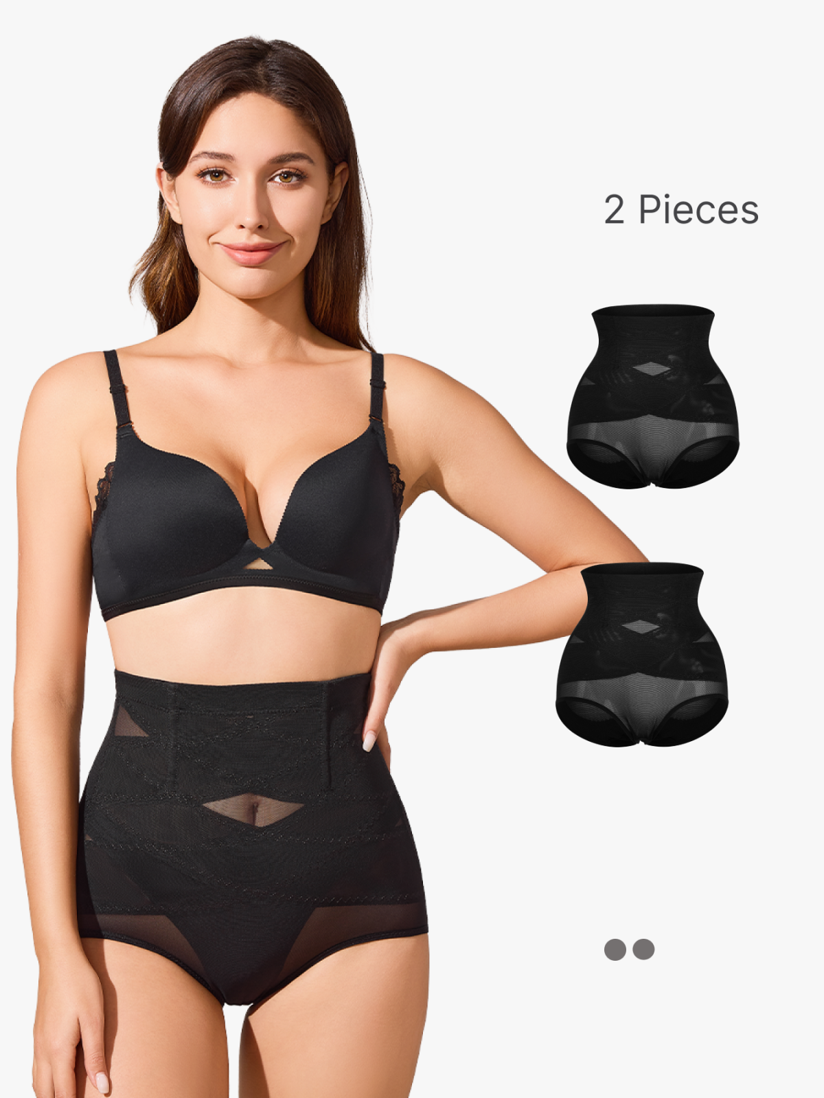 2 Pieces Mesh Breathable Double-Layer Tummy Control High-Waist Butt Lifter Shapewear Briefs with Cut-Out Design-Brabic