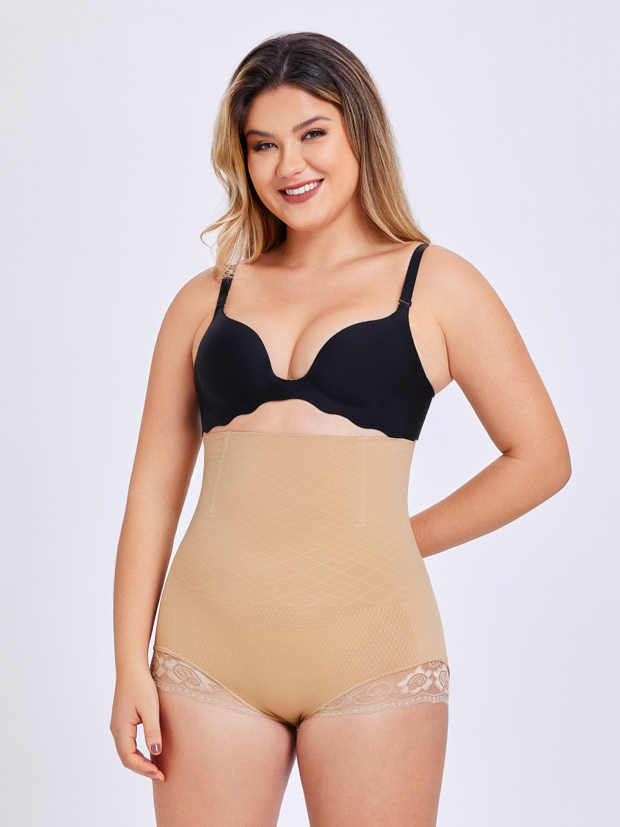 High Waist Tummy Control Seamless Lace Trimmed Control Panties-Brabic