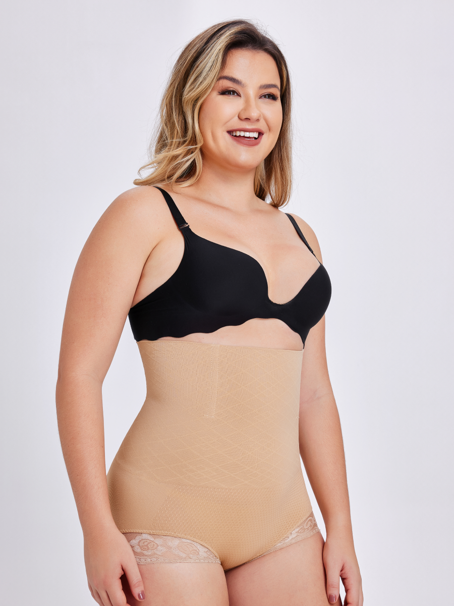 High Waist Tummy Control Seamless Lace Trimmed Control Panties