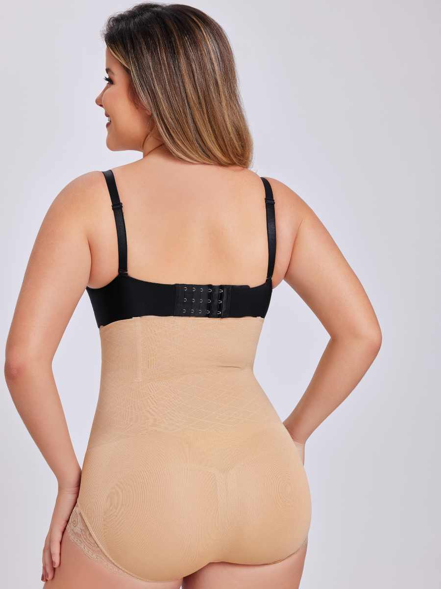 High Waist Tummy Control Seamless Lace Trimmed Control Panties
