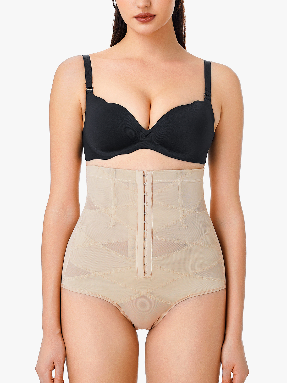 Mesh Front Buckle Design With Effective Tummy Control High Waist Control Panties-Brabic
