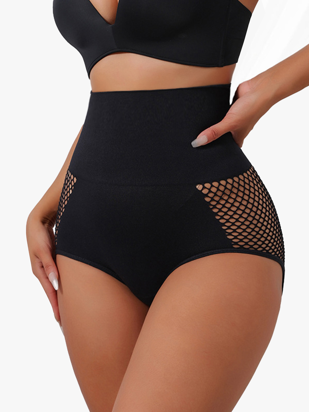 Hollow Out Breathable High Waist Tummy Control Butt Lift Control Panties-Brabic